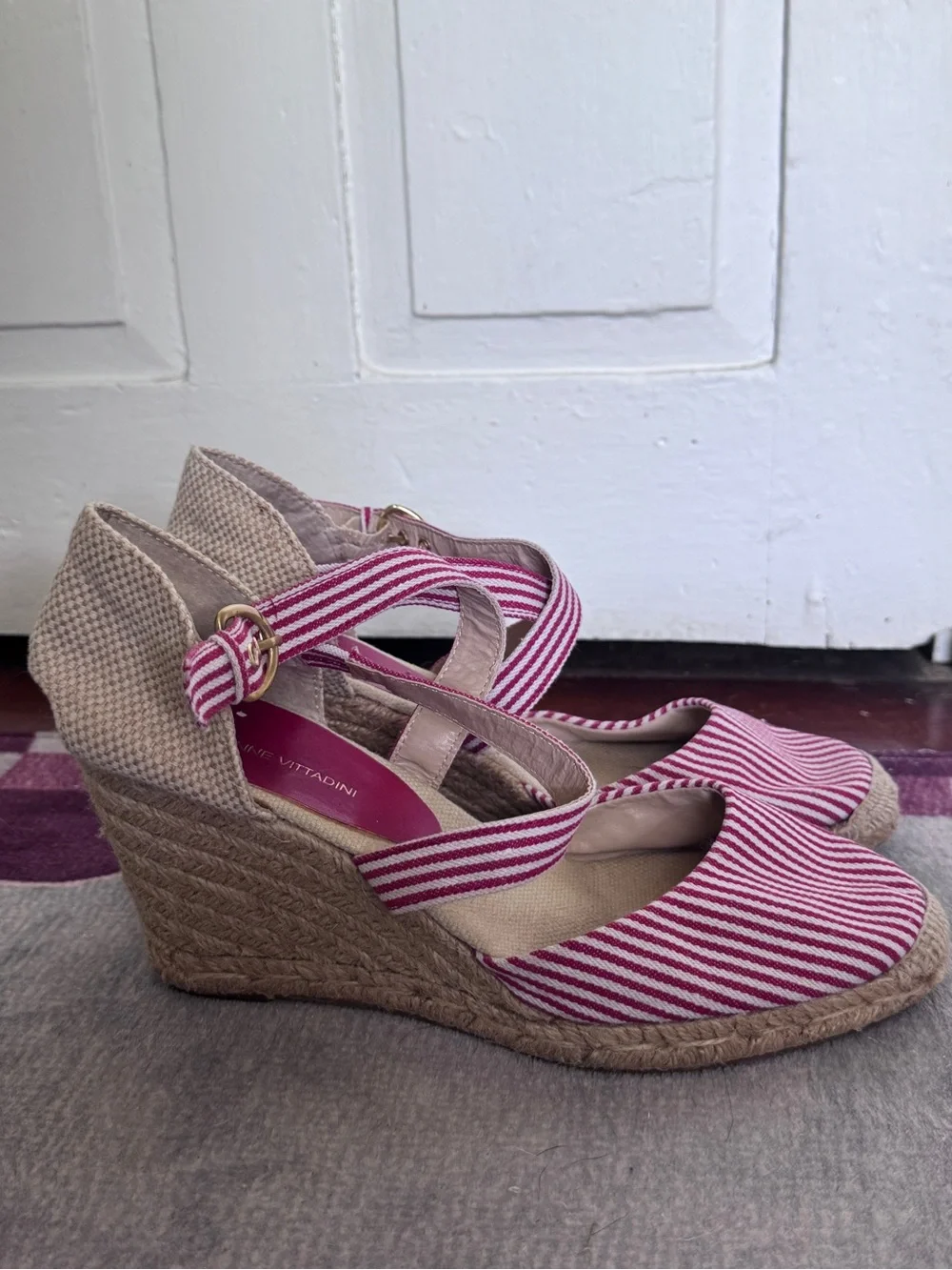 Adrienne Vittadini Coastal Grandma Ankle Strap Espadrille Wedges Sz 9